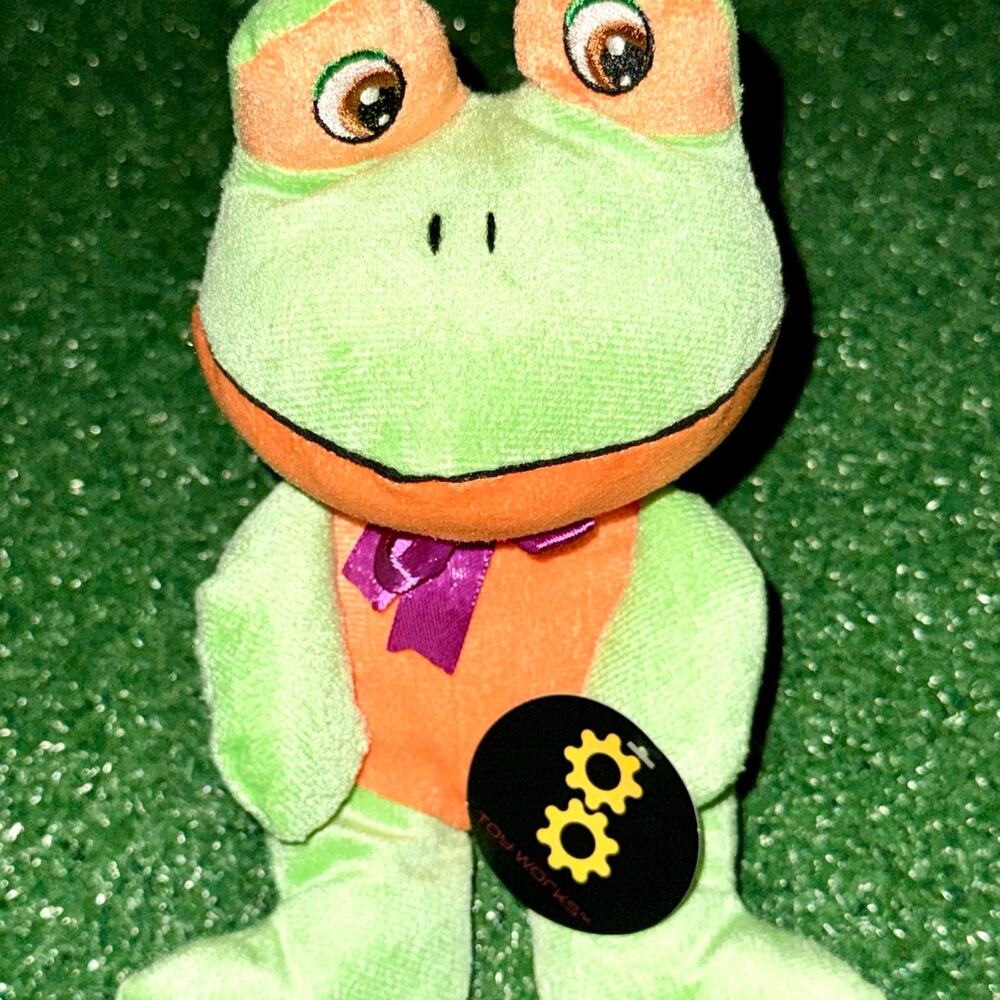 The Toy Factory Green Frog With Orange Vest And Purple Tie Plush New With Tag